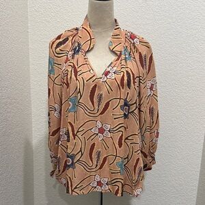 Christian Siriano Floral Blouse - Peach and Blue